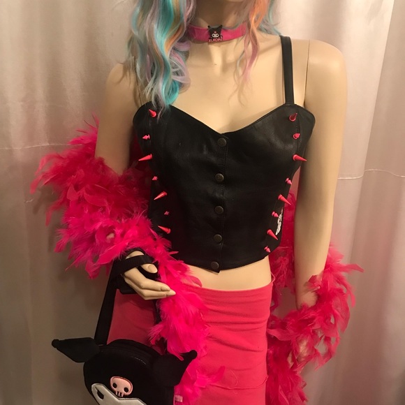 Adorable vintage genuine leather studded kuromi corset and chocker 💖 - Picture 6 of 11